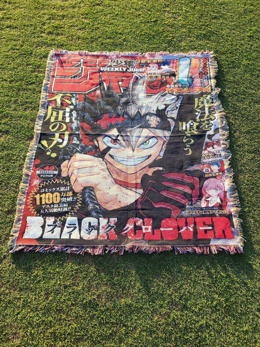 Black Clover Asta "11 Million Copies" Jump Cover Woven Tapestry — jacquard-woven 50x60 anime tapestry blanket, photo 1