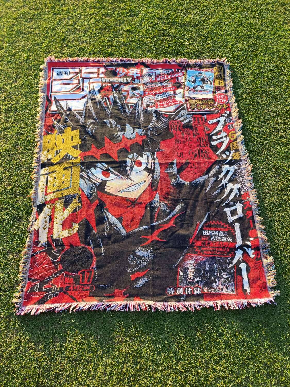 Black Clover Asta "Movie Announcement" Jump Cover Woven Tapestry — jacquard-woven 50x60 anime tapestry blanket, photo 1