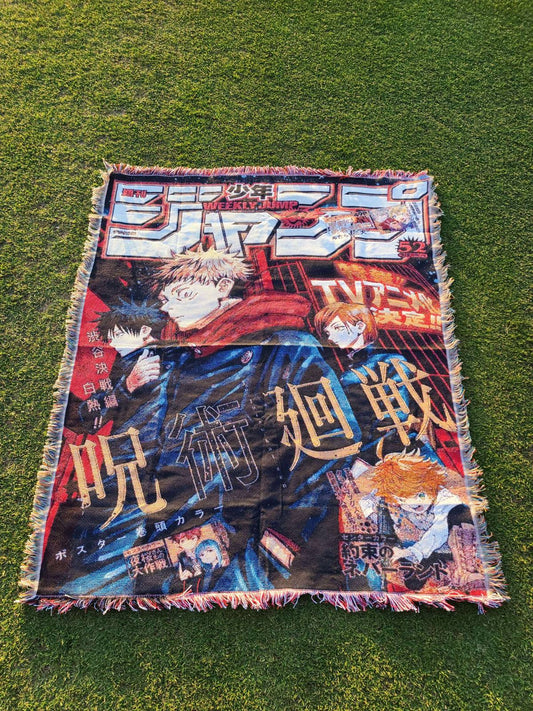 Jujutsu Kaisen "Anime Announcement" Jump Cover Woven Tapestry — jacquard-woven 50x60 anime tapestry blanket, photo 1