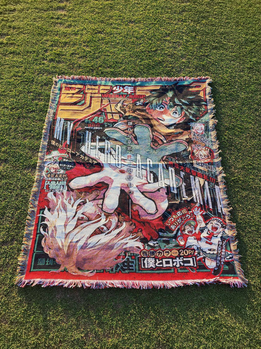 My Hero Academia Deku & Shigaraki Jump Cover Woven Tapestry — jacquard-woven 50x60 anime tapestry blanket, photo 1